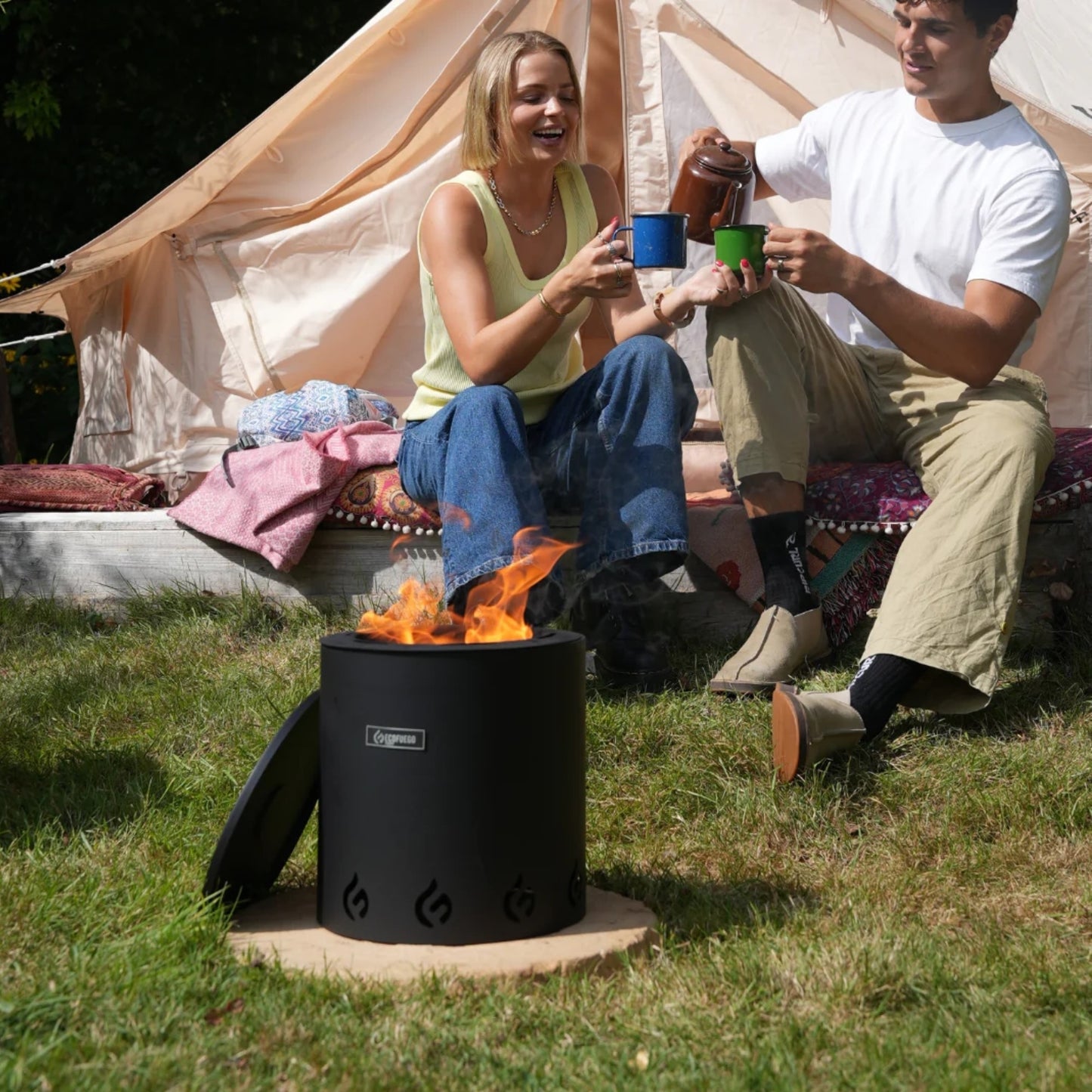 El Campo Portable Wax-Burning Fire Pit – Clean-Burning, No-Wood Fuel with 8-Hour Wax Refill – Compact and Durable for Camping, Travel, and Outdoor Use – Black Steel Finish