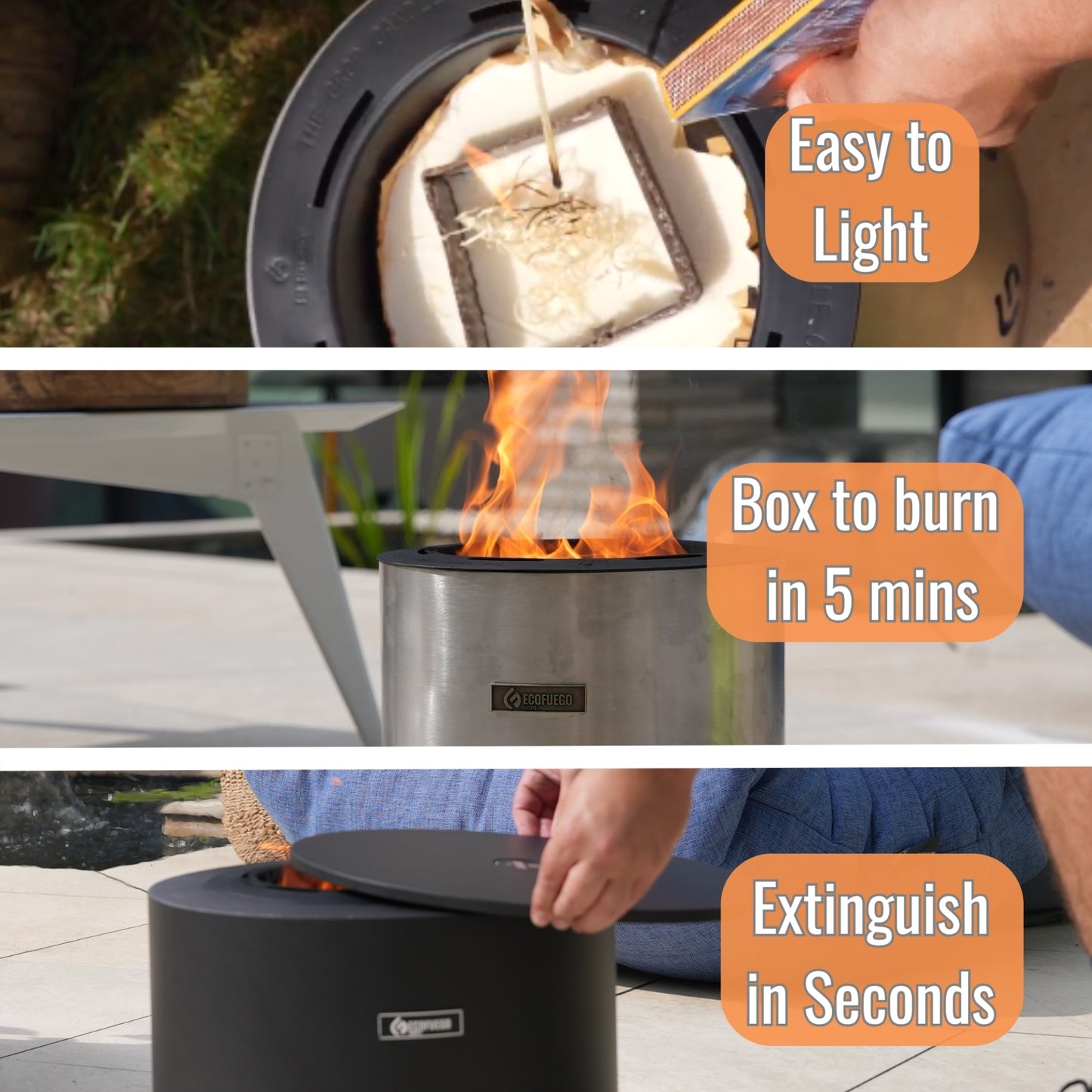 El Campo Portable Wax-Burning Fire Pit – Clean-Burning, No-Wood Fuel with 8-Hour Wax Refill – Compact and Durable for Camping, Travel, and Outdoor Use – Black Steel Finish