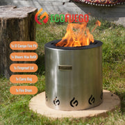 El Campo Portable Wax-Burning Fire Pit – Clean-Burning, No-Wood Fuel with 8-Hour Wax Refill – Compact and Durable for Camping, Travel, and Outdoor Use – Stainless Steel Finish